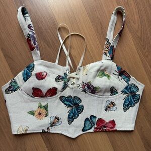 Cider Multicolor Butterfly Print Crop Top